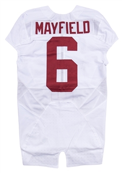 2015 Baker Mayfield Game Used Oklahoma Sooners White Jersey Photo Matched To 4 Games 